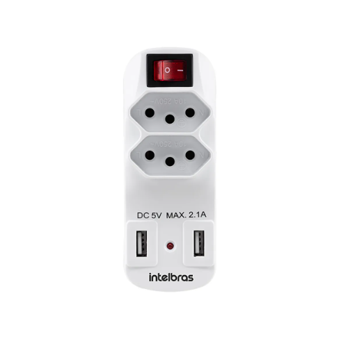 Adaptador de 2 tomadas e 2 USB Intelbras EAC 1002